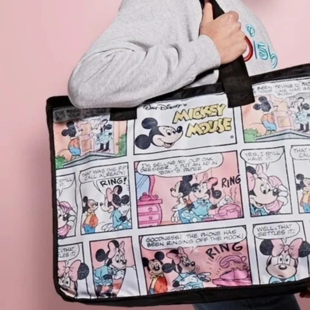 Disney Mickey Minnie Mouse Comic Strip Zipper Tote Travel Overnight Large Bag
